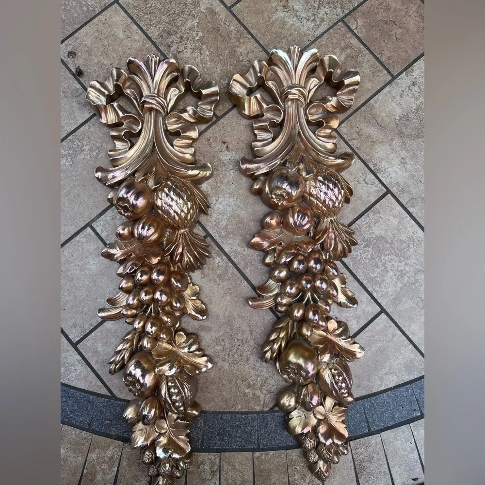 Vintage Syroco Gold Guild Fruit Swag Plaque Syracuse USA Wall Decor 21